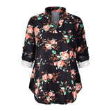 Floral Printed V Neck Long Sleeve T-Shirt For Women Pullover Blouse Tops Tunic Tee