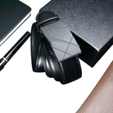 Men Genuine Leather Dress Ratchet Belt With Automatic Buckle Adjustable No Hole