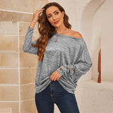 Women's Solid Color One Shoulder Long Sleeve T-shirt Buttons Casual Tops Loose