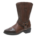 Womens Cowgirl Cowboy Boots Ladies Mid Wide Calf Fashion Western Shoes Size 4-12