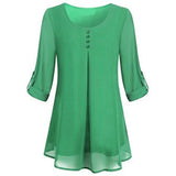 Women's Adjusted 3/4 Sleeve Crew-Neck Chiffon Shirt Casual Loose Pullover Blouse