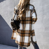 Women's Casual Plaid Wool Lapel Single-breasted Keep Warm Cardigan Long Sleeve