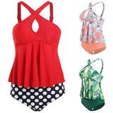 Women Tummy Control Tankini Swimsuit Two Piece Swimwear Ladies Swing Tankini Set Beachwear Ruffled Bikini Set Swimming Costumes Bathing Suit Push Up Padded Bra Backless Tankini Tops with Swim Bottoms