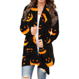 Women Halloween Print Long Sleeve Cardigan Coat Outwear Jacket Jumper Open Front