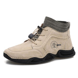 Men's Solid Color Winter Ankle Boots Elasatic Band Round Toe High Top Warm Shoes