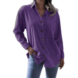 Women Casual Corduroy Shirt Long Sleeve Button Top T-Shirt Cardigan Blouse Tunic