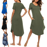 Women's Short Sleeve Pockets Pajamas Sleep Dress Nightgown Sleepwear Nightshirt