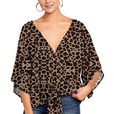 Women's Blouse Half Sleeve Printed Tie Cotton Top Beach Wear Deep V Neck Loose Shirt