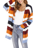 Womens Casual Long Sleeve Striped Knitted Sweater Cardigan Coat Outwear Knitwear