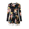 Women Floral Print Loose Lady Long Sleeve Mini Dress Round Neck Big Hem Dress