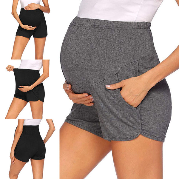 Pregnant Women Yoga Shorts Maternity Hot Pants Casual High Waist Bottoms Pockets