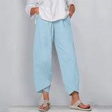 Womens Solid Color Casual Pants Soft High Waist Elastic Waist Side Pocket Slacks