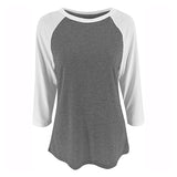 Women Color Matching Crew Neck 3/4 Sleeve T-Shirt Pullover Blouse Tops Tunic Tee