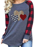 Women Heart Printed Top T-Shirt Crew Neck Blouse Long Sleeve Pullover Sweatshirt