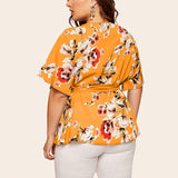 Womens Sexy Floral Printed Short Sleeves Tops T-Shirt Blouses Pullover Oversized