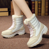 Women's Snow Boots Mid Calf Waterproof Lace-Up Plush Lined Winter Shoes