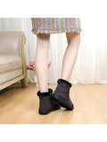 Womens Solid Color Round Toe Slip On Ankle Boots Warm Lightweight High Top Shoes