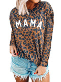 Women's Leopard Letter Print Sweater Long Sleeve Scoop Neck Tops Pullover Blouse