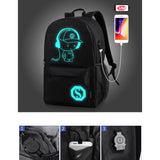 Luminous USB Charger Student Backpack Casual Laptop School Bag Anti-Theft Lock