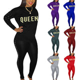 Women Letter Design Rhinestone Faux Pearl Two-Piece Suit Party Sexy Tracksuit
