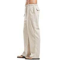 Men Cotton Linen Pants Yoga Drawstring Baggy Elastic Waist Loose Trousers Slacks