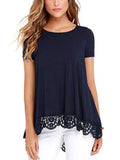Women's Lace Splicing R Shirts Crew Neck Short Sleeve Pullover Tops T-Shirt Blouse Tunic
