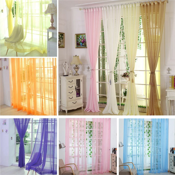 Rod Pocket Sheer Voile Curtain Panle Solid Color Tulle Scarf Valance Window Drapes