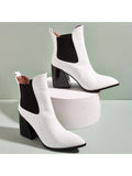 Women's Solid Color Ankle Boots Slip On Anti Slip Pointed Toe Casual Block Boots