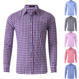 Men Casual Cotton Plaid Printed Long Sleeve Shirt Lapel Tops Blouse Button-Down