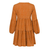 Womens Polka Dot Mini Dress Ruffled Long Sleeve V Neck Autumn A-line Loose Dress