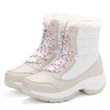Women's Snow Boots Mid Calf Waterproof Lace-Up Plush Lined Winter Shoes