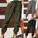 Women Plus Size Casual Cargo Pants Sports Jogging Trousers Elastic Waist Slacks