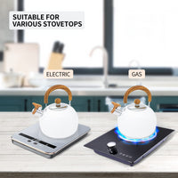 2.5L Stainless Steel Whistling Kettle Tea Pot Teapot With Foldable Handle White