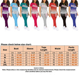 Women Gradient Color Pajamas Set Short Sleeve Tops Leggings Homewear Loungewear