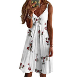 Women Sleeveless V Neck Spaghetti Strap Mini Dress Flower Casual A-line Sundress