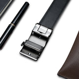 Men Genuine Leather Dress Ratchet Belt With Automatic Buckle Adjustable No Hole