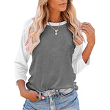 Women Color Matching Crew Neck 3/4 Sleeve T-Shirt Pullover Blouse Tops Tunic Tee