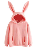 Women's Solid Color Bunny Ears Hooded Casual Sweatshirt Hoodie Jumper Pullover