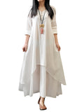 Women Peasant Ethnic Boho Cotton Linen Long Sleeve Maxi Dress Gypsy Blouse Shirt