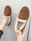 Bowknot Loafers for Women Winter Warm Moccasins Slippers Faux Fur Lined Casual Flat Shoes Indoor & Outdoor