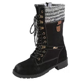 Womens Mid Calf Combat Boots Round Toe Lace up Low Heel Casual Motorcycle Shoes