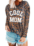 Women's Leopard Letter Print Sweater Long Sleeve Scoop Neck Tops Pullover Blouse