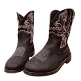 Women's Western Boots Cowboy Mid-Calf Round Toe Leather Shoes Black US Size 10