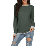 Women's Solid Scoop Neck T-shirt Autumn Long Sleeve Blouse Pullover Casual Tops