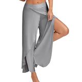 Women Electric Waist Baggy Harem Pants Hippie Yoga Gym Pants Trousers High Slit
