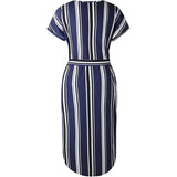 Women Casual Short Sleeve Midi Dress Ladies V-Neck Shirt Dress Sundress Lace Up