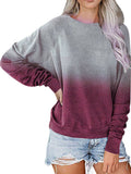 Women Casual Loose Gradient Printed T-Shirt Splicing Long Sleeve Blouse Pullover