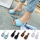 Womens Square Toe Heel Slippers Open Toe Stiletto Mule Shoes Slip On Sandals SZ