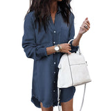 Plus Size Women Fashion Long Sleeve Shirt Dress Casual Denim Dresses Party Office Wear