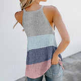 Women's Color Matching Halter Vest Tank Tops Casual Sleeveless T-Shirt Pullover